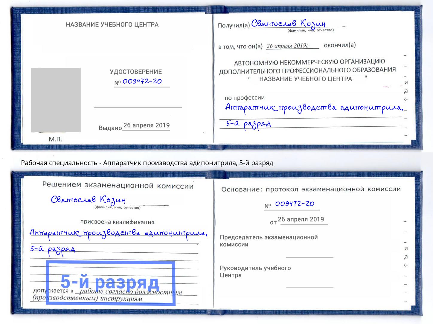 корочка 5-й разряд Аппаратчик производства адипонитрила Киров