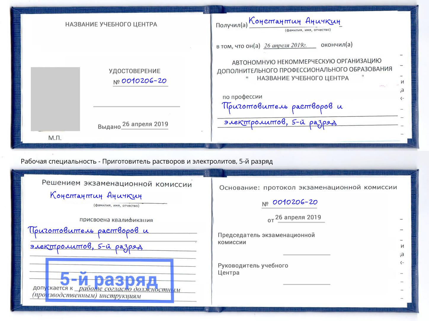 корочка 5-й разряд Приготовитель растворов и электролитов Киров