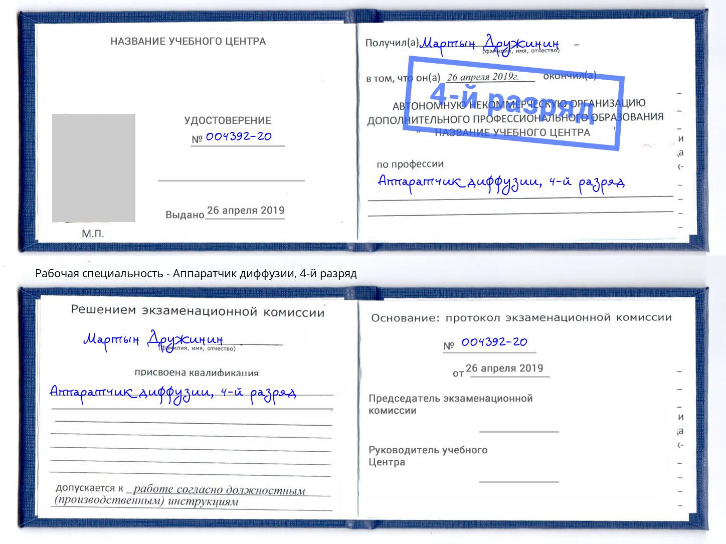 корочка 4-й разряд Аппаратчик диффузии Киров