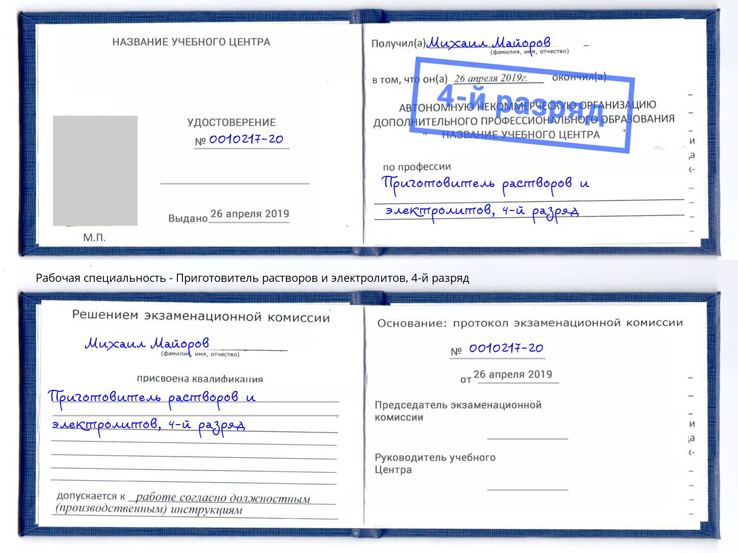 корочка 4-й разряд Приготовитель растворов и электролитов Киров