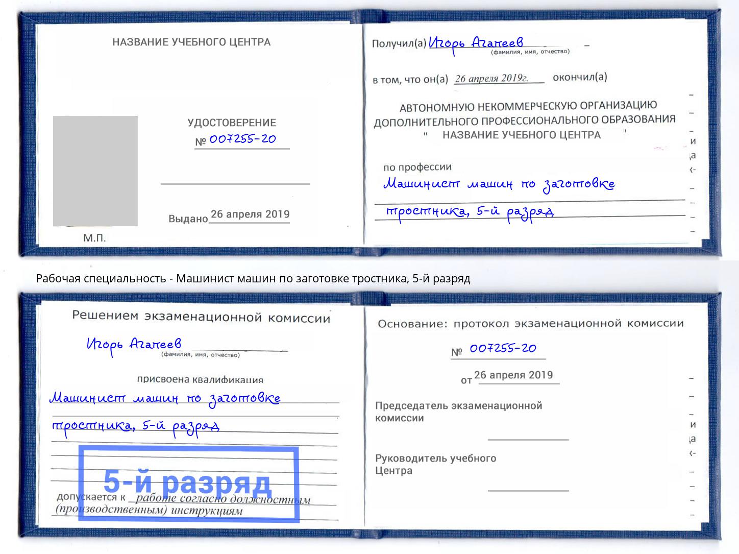 корочка 5-й разряд Машинист машин по заготовке тростника Киров