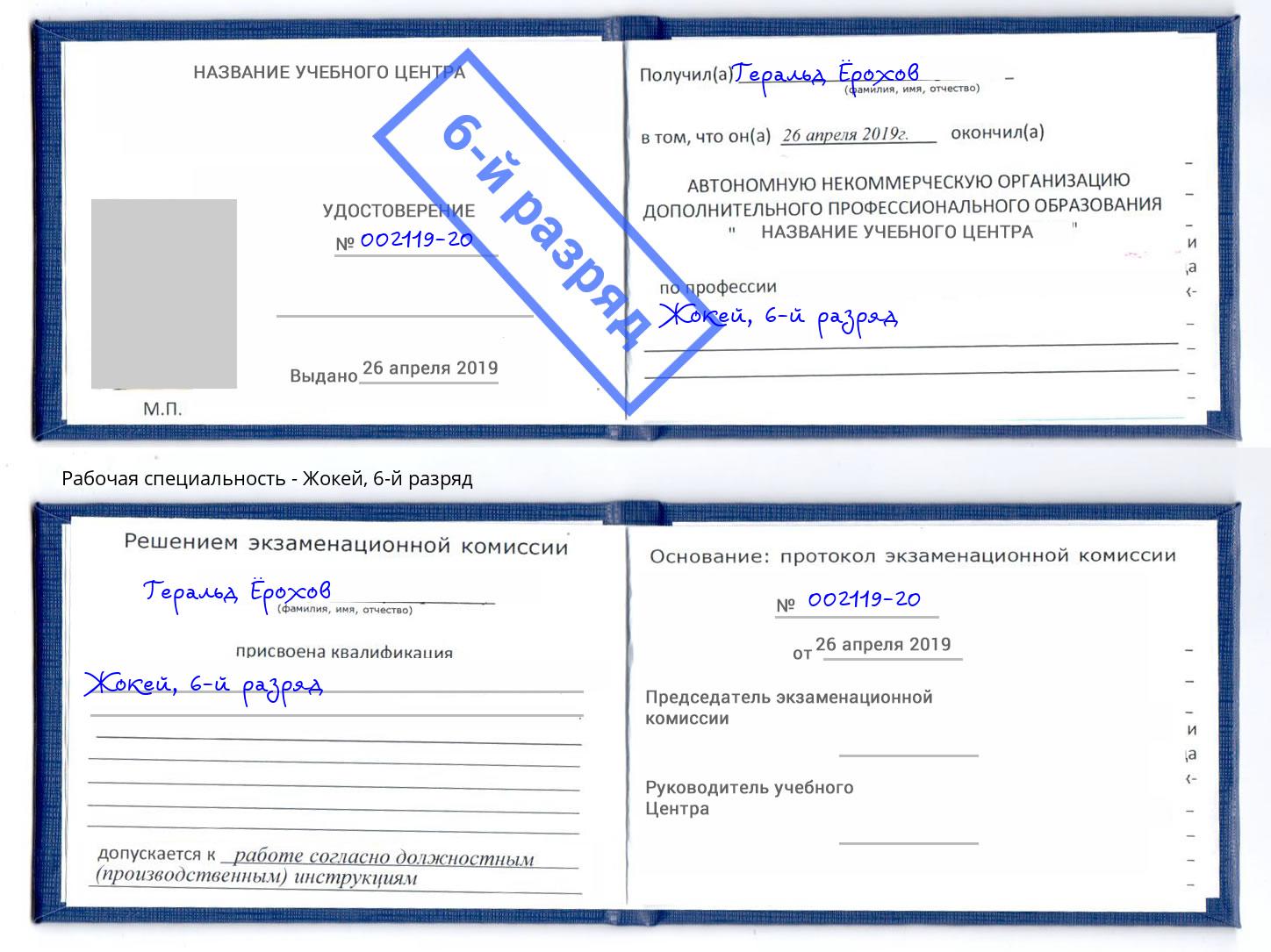 корочка 6-й разряд Жокей Киров