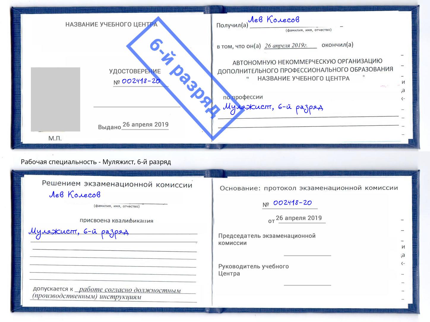 корочка 6-й разряд Муляжист Киров