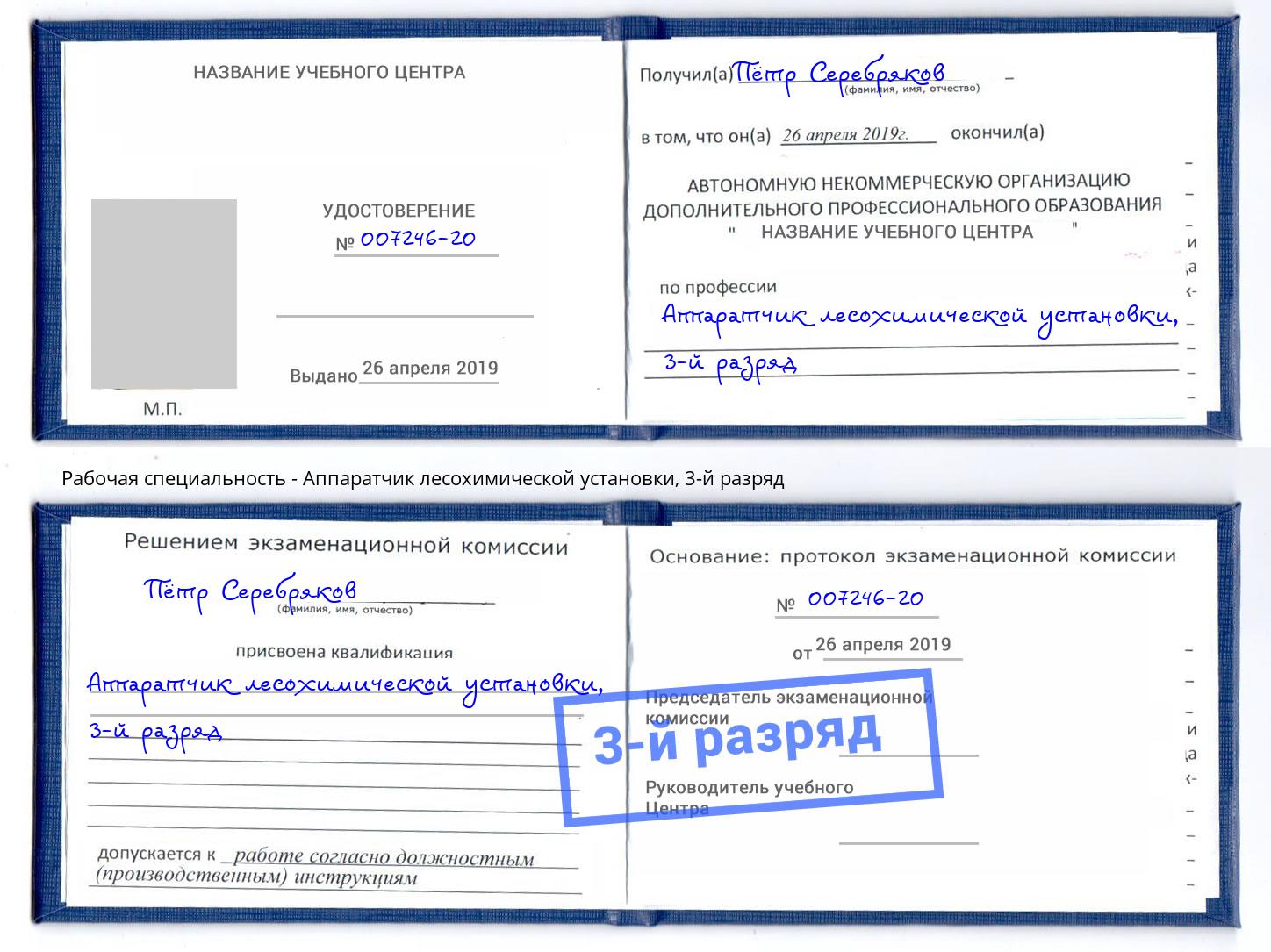 корочка 3-й разряд Аппаратчик лесохимической установки Киров