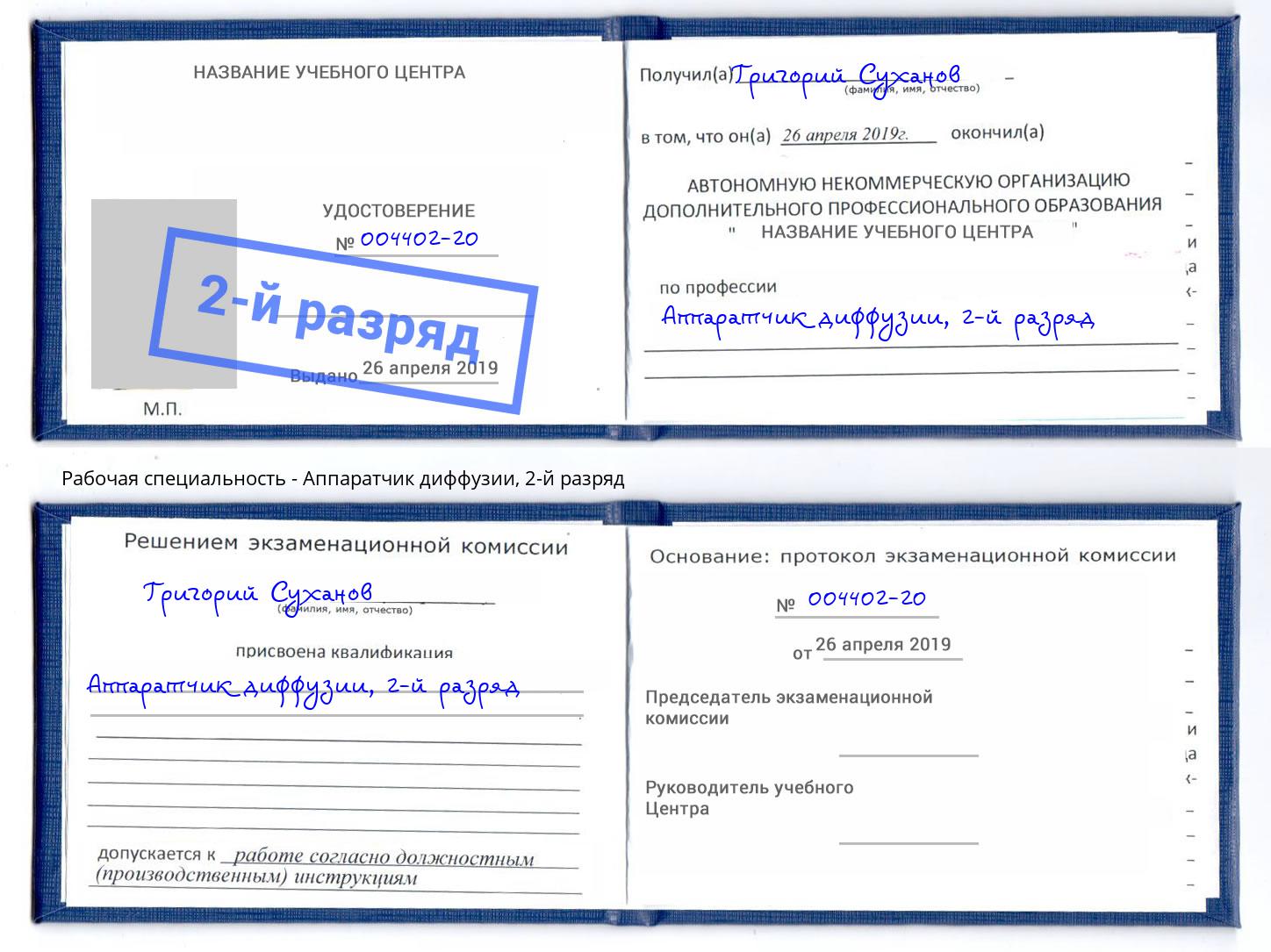 корочка 2-й разряд Аппаратчик диффузии Киров