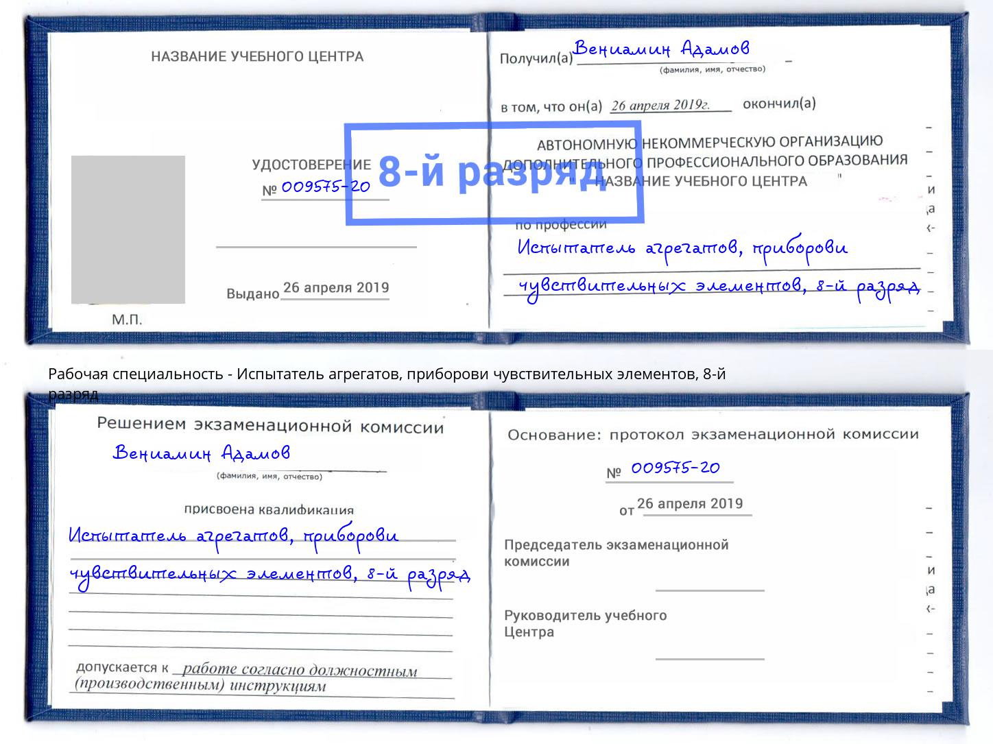 корочка 8-й разряд Испытатель агрегатов, приборови чувствительных элементов Киров