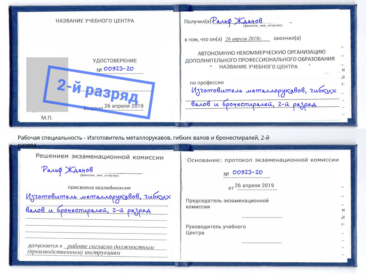 корочка 2-й разряд Изготовитель металлорукавов, гибких валов и бронеспиралей Киров